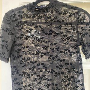 Opening Ceremony Black Mesh Floral Shirt